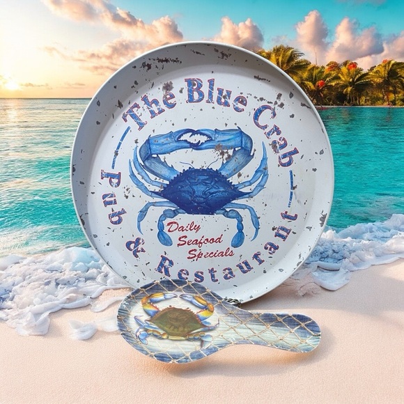 Blue Crab Pub & Restaurant Plate and Spoon Set - Great for Summer Get Togethers! - Picture 1 of 9